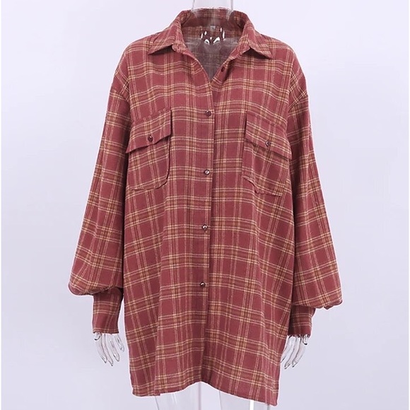 NOT IN LIVE SHOW Last 1! Oversize Red Plaid button Influencer long sleeve - Picture 7 of 7